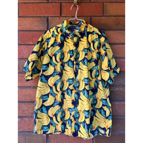 Jogal‎ Mens Hawaiian Banana Flow Button-Up Short Sleeve Multicolored Size XLarge - Picture 1 of 8